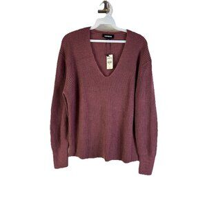 New Express Waffle Knit Thermal Boxy Sweater Mauve